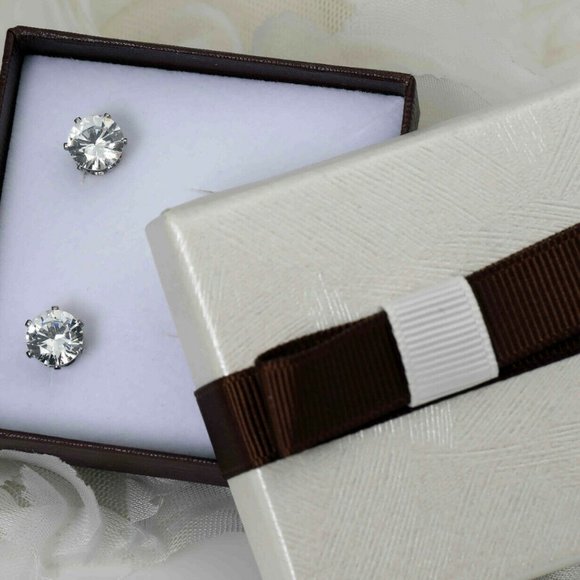 Synthetic Studs Set Silver New In Box 8mm - Picture 2 of 4